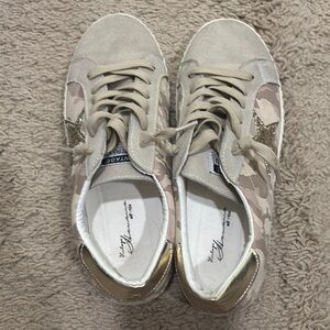 Camouflage Sneakers with Gold Accents